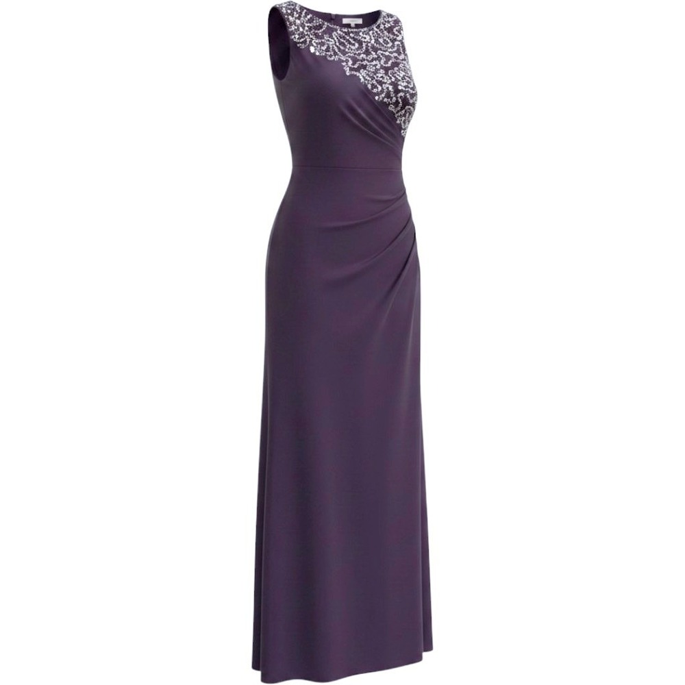 Chaps Womens Purple Sequin Lace Ruched Sleeveless Maxi‎ Gown Dress 10 NEW